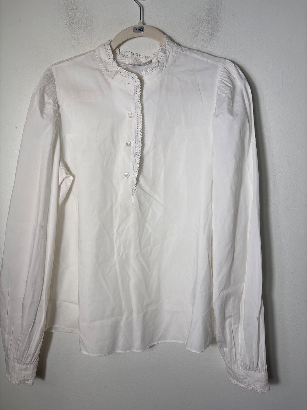 Closed White Cotton Eyelet Lace Trimmed Blouse Sz L